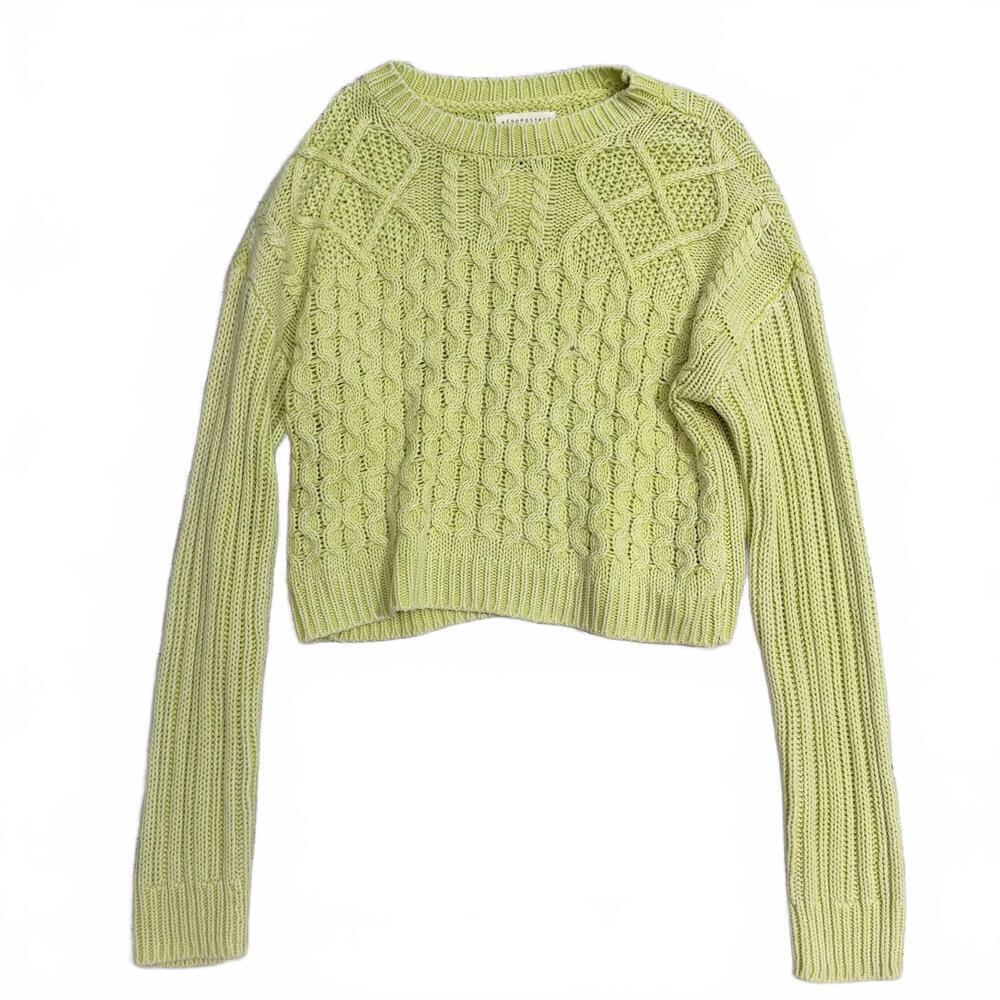 NWT Aeropostale Chunky Cropped Knit Sweater - Chartreuse Yellow - Size M